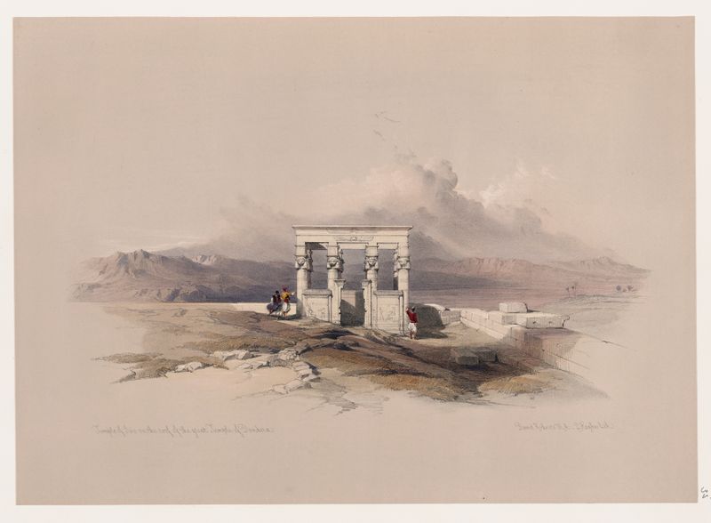 Arquitectura del Templo de Isis por David Roberts, 1846-1849, con intrincados relieves y jeroglíficos.