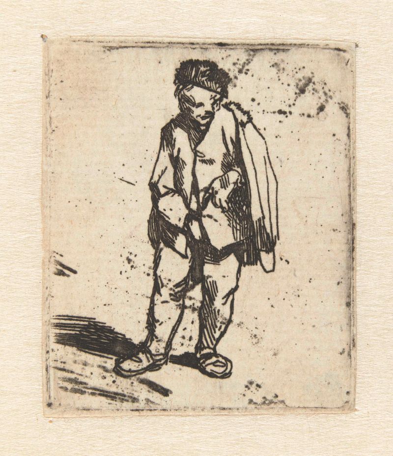 Gravura de Cornelis Pietersz. Bega de um homem com um manto.