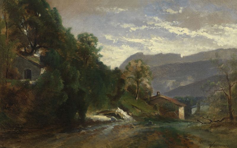Mountainous landscape at Voreppe, Dauphiné, oil painting by Théodore Fourmois
