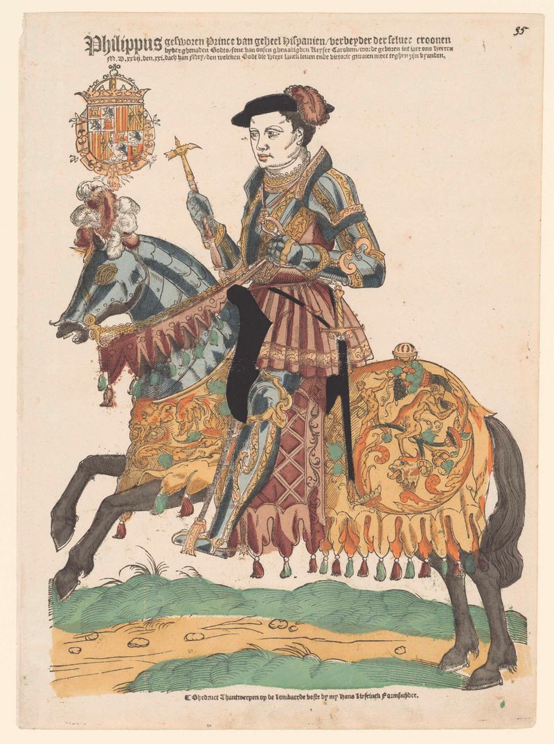 Retrato do Rei Filipe II a cavalo, óleo sobre tela de Hans Liefrinck