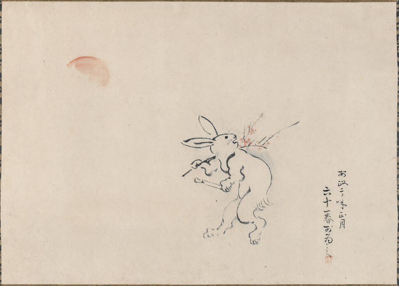 Rabbit Carrying Plum Branch, papel de Ukita Ikkei