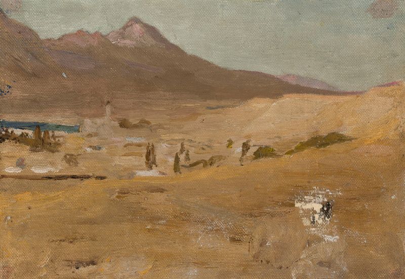 Paisaje con luz solar y ruinas, óleo de Jan Ciągliński