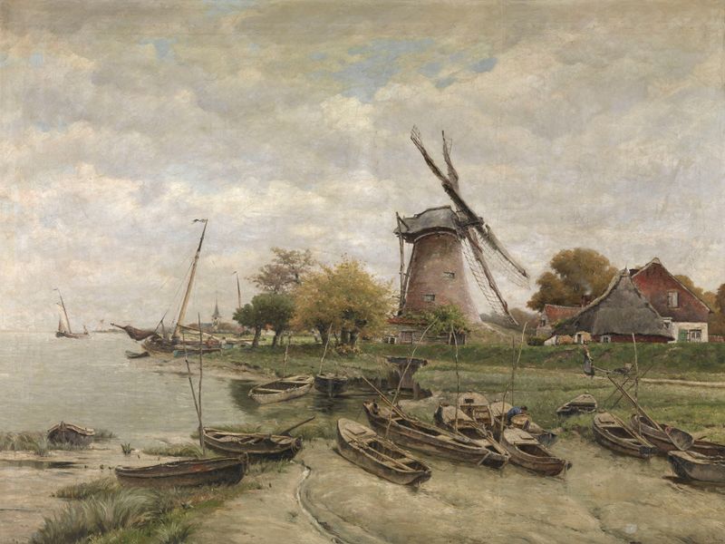 Paisaje de El Scheldt en Mariekerke de Isidore Meyers, impresionismo
