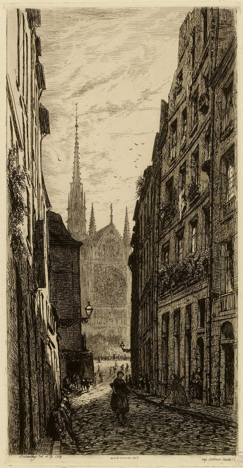 Rue du Fouarre by Alfred Alexandre Delauney, oil on canvas depicting a lively street scene.