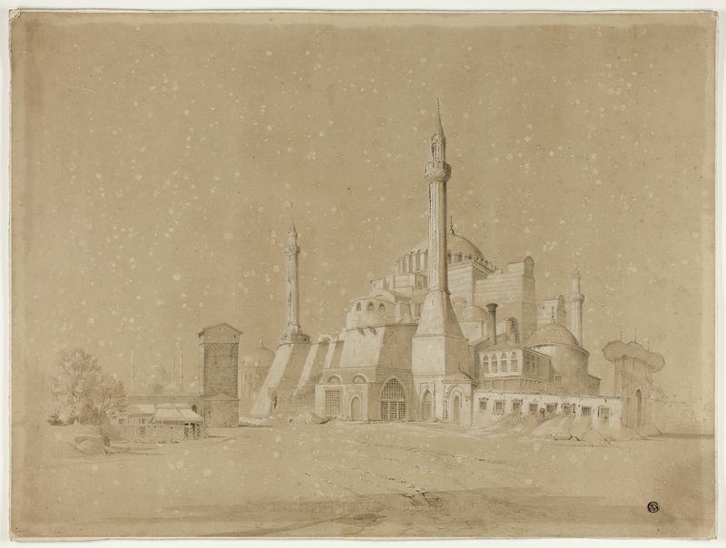 Vista de Constantinopla de David Roberts, óleo que muestra minaretes y un paisaje urbano.