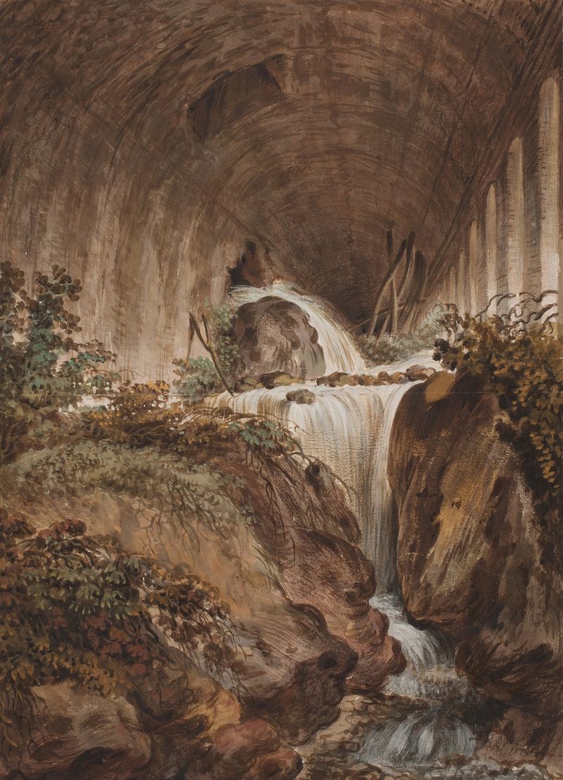 Waterfall cascading over rocks in Vandfald under muret hvælving by Jens Petersen Lund