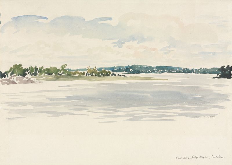 Grabado de Muirhead Bone que representa un lago sereno y el cielo