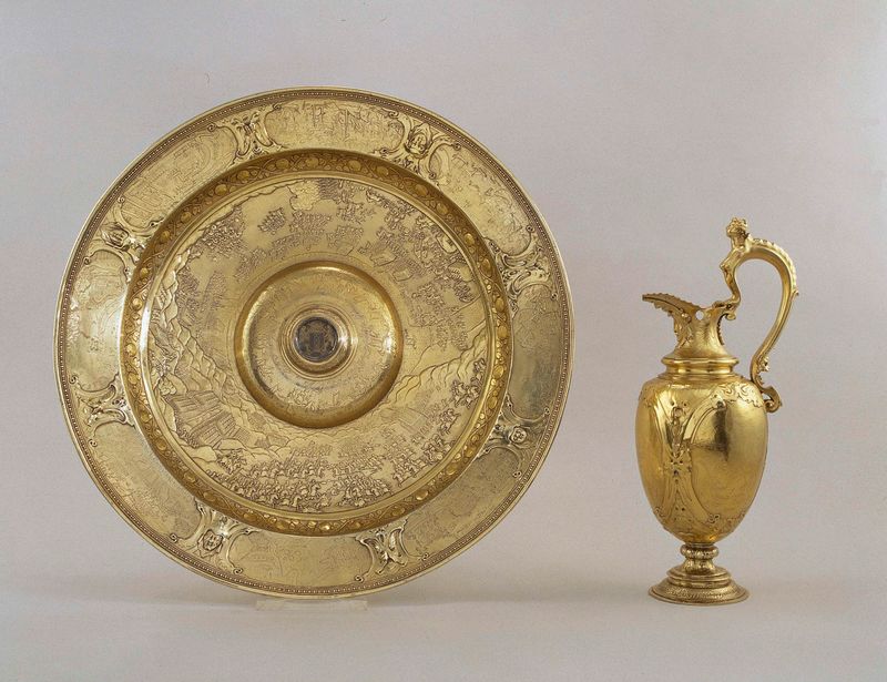 Engraving by Adam van Vianen depicting battles on an ewer and basin
