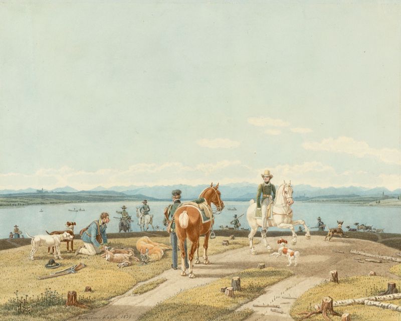 Genre scene depicting a hunter after a hunt, oil painting by Wilhelm von Kobell