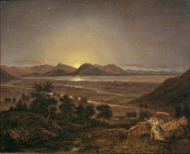 Dynamic motion of athletes in Marathon bei Mondbeleuchtung, oil painting by Karl Joseph Aloys Agricola