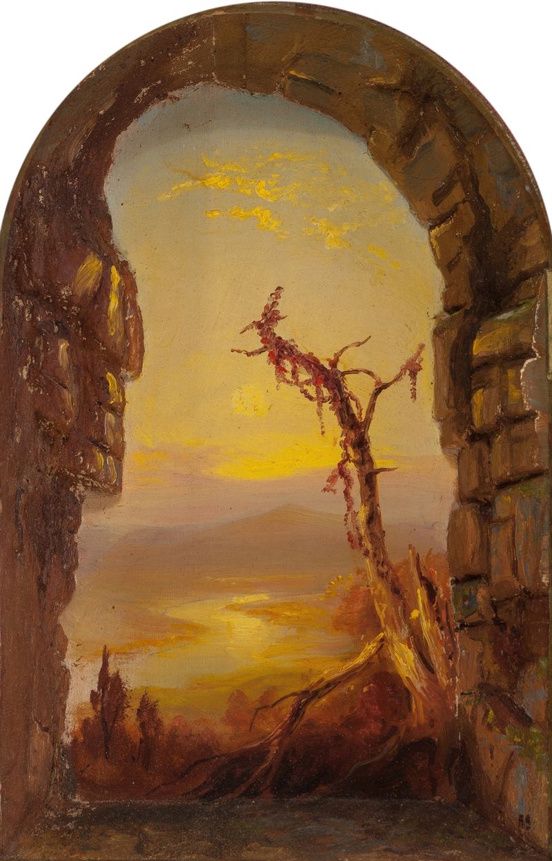 A Glimpse of the Juniata from Sideling Hill, oil on canvas by Russell Smith, depicting a serene river landscape.