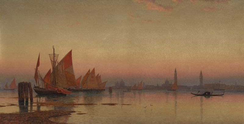 Costa veneziana ao pôr do sol, óleo sobre tela de William Stanley Haseltine
