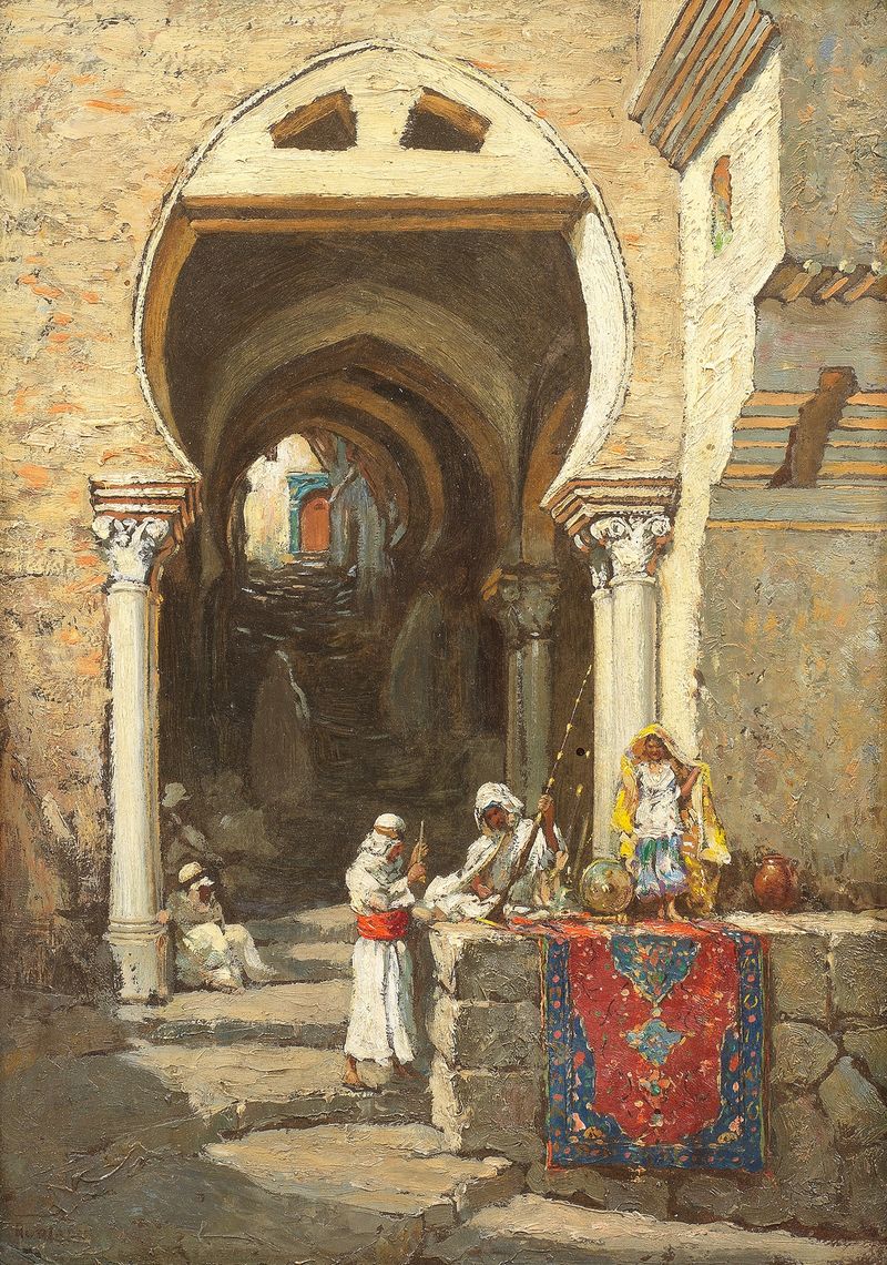 Rue de Diable, Algiers by Addison Thomas Millar, impressionism, depicting a vibrant alleyway