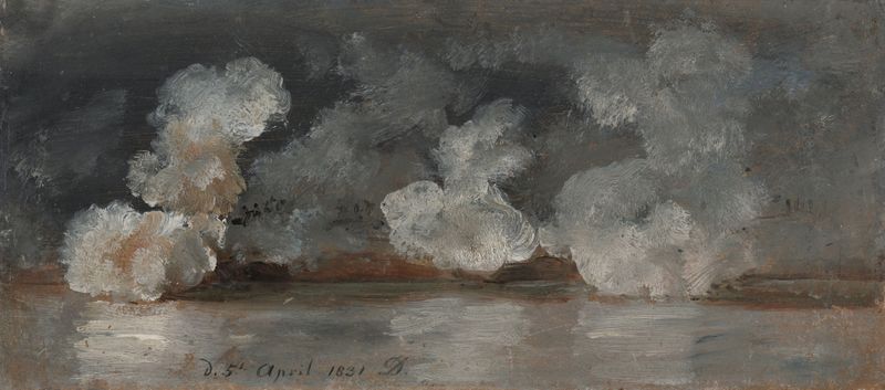 Smoke from Cannon Shots de Johan Christian Dahl, óleo que representa una escena de batalla histórica.