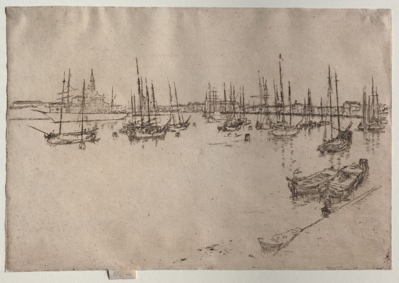San Giorgio, Venecia óleo de James Abbott McNeill Whistler con lago y campanario.