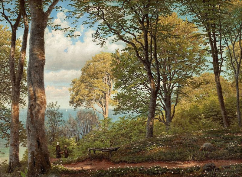 Road to New Battle, óleo sobre tela de Peder Mørk Mønsted, apresentando um viajante em um caminho sinuoso.