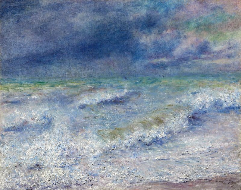 Seascape de Pierre-Auguste Renoir, pintura a óleo que retrata ondas tumultuosas e um horizonte distante.