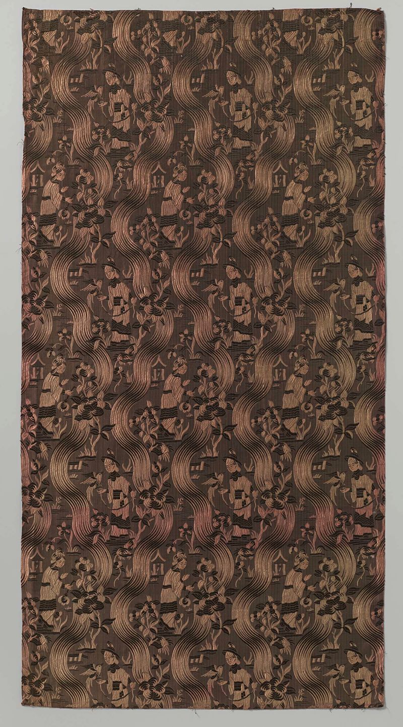 Fragmento de tecido de seda de Artista Desconhecido, com bordado intricado