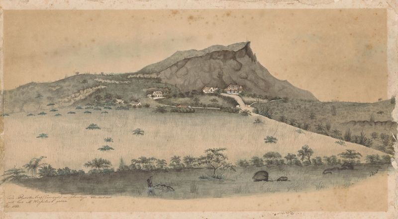 Paisagem da plantação Plantersrust em Curaçao, óleo sobre tela de Jacob Hendrik van de Poll