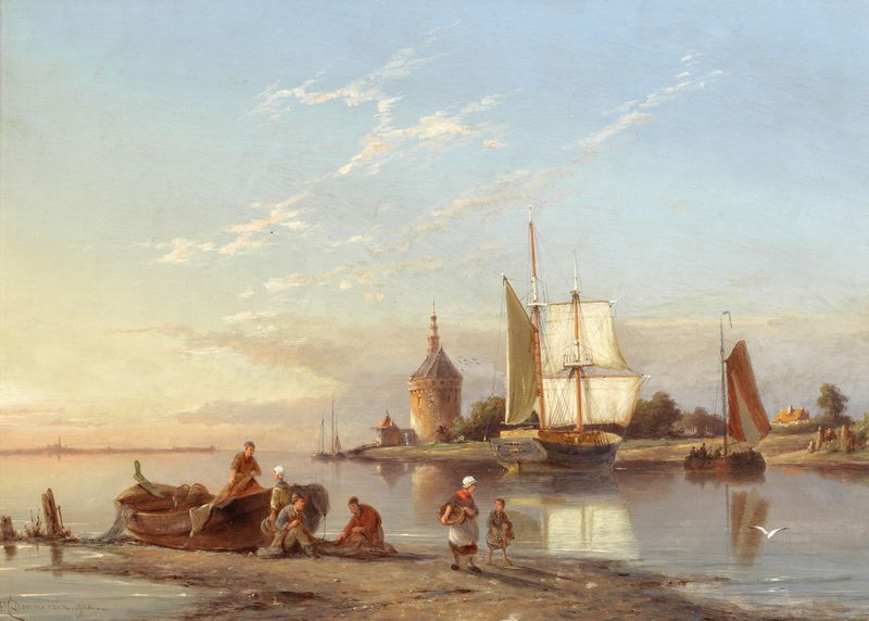 Marine scene of Hoorn on the Zuiderzee by Pieter Cornelis Dommersen, oil painting