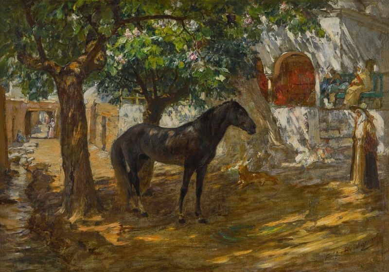Village in the Sahara, oil on canvas by Frederick Arthur Bridgman