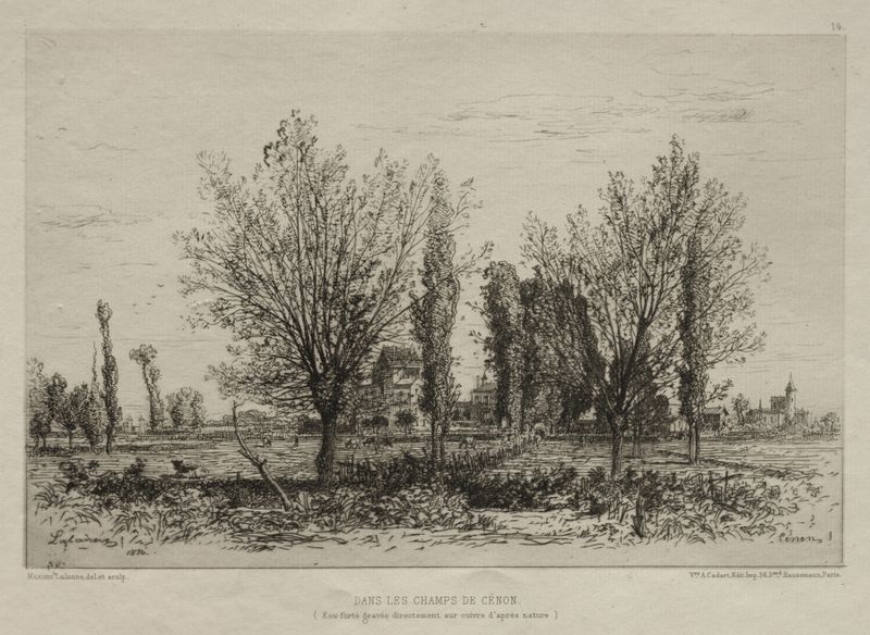 Paisaje de campos con luz solar de Maxime Lalanne, pintura al óleo