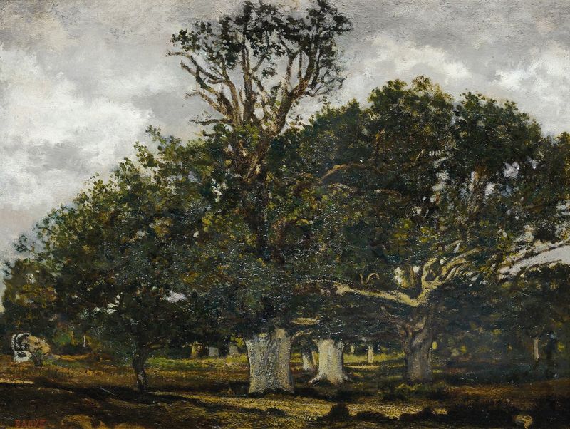 Bronze sculpture by Antoine-Louis Barye depicting a stag in a forest