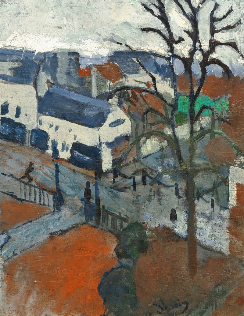 Landscape with rain over a tranquil scene, oil painting by André Derain