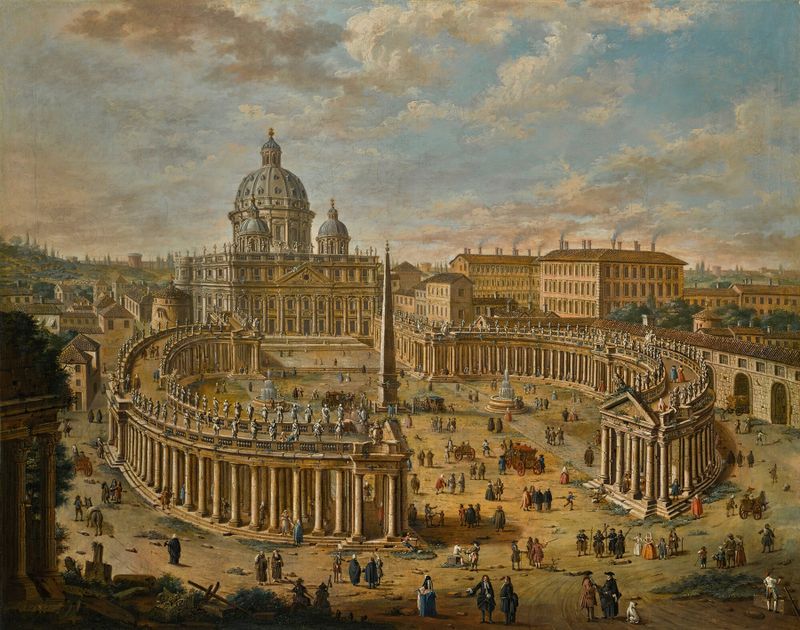 Panoramic view of Saint Peter’s Square, architecture by Jacopo Fabris