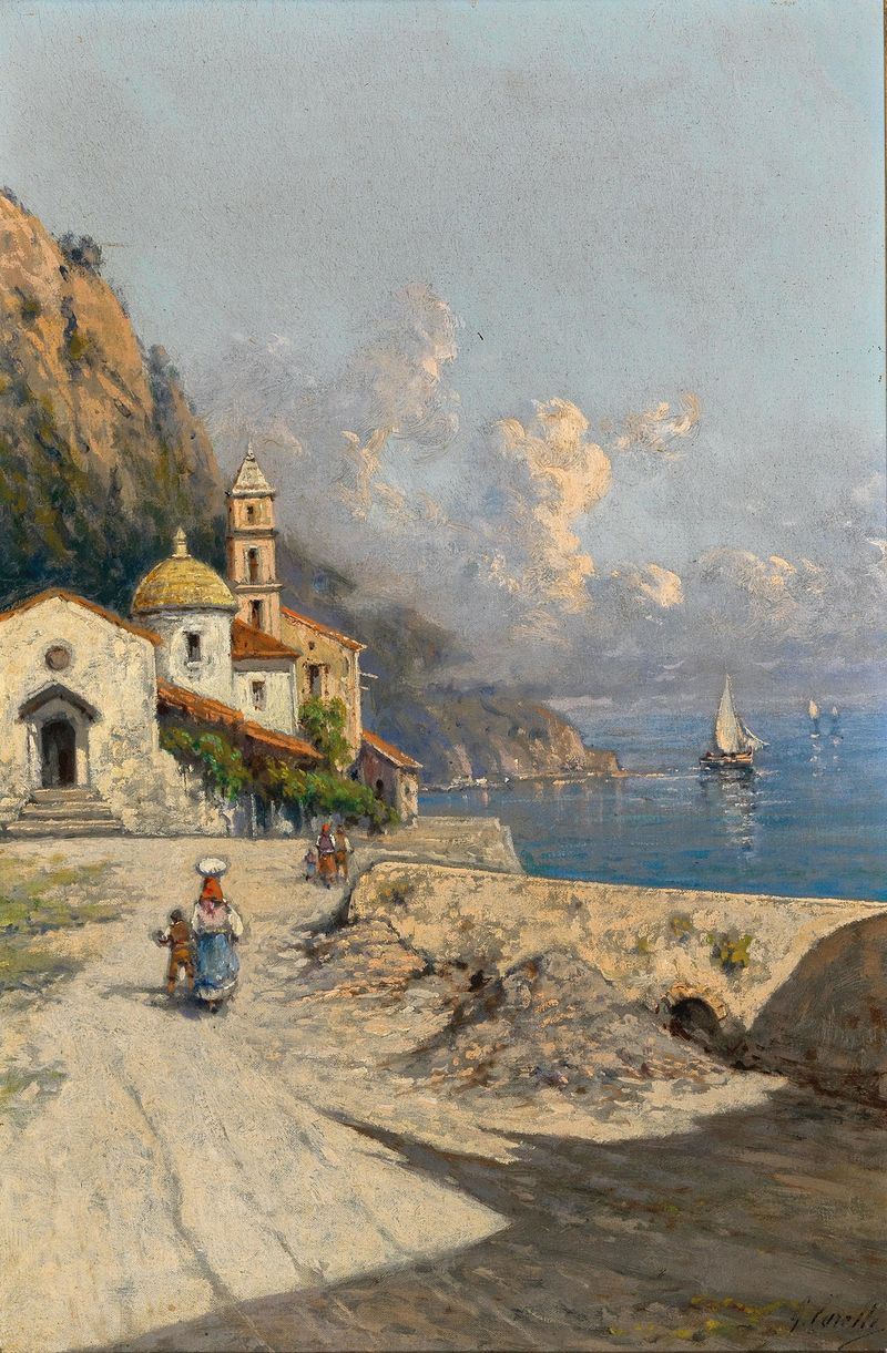 Landscape by Giuseppe Carelli, featuring a luminous sky and soft colors.