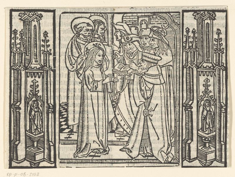 Christus in gesprek met Farizeeërs in de tempel, paper by Master of Delft