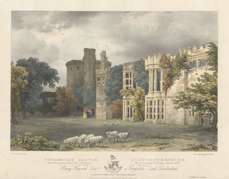 Thornbury Castle, Gloucestershire by Louis Haghe, lithograph depicting a historic landscape.