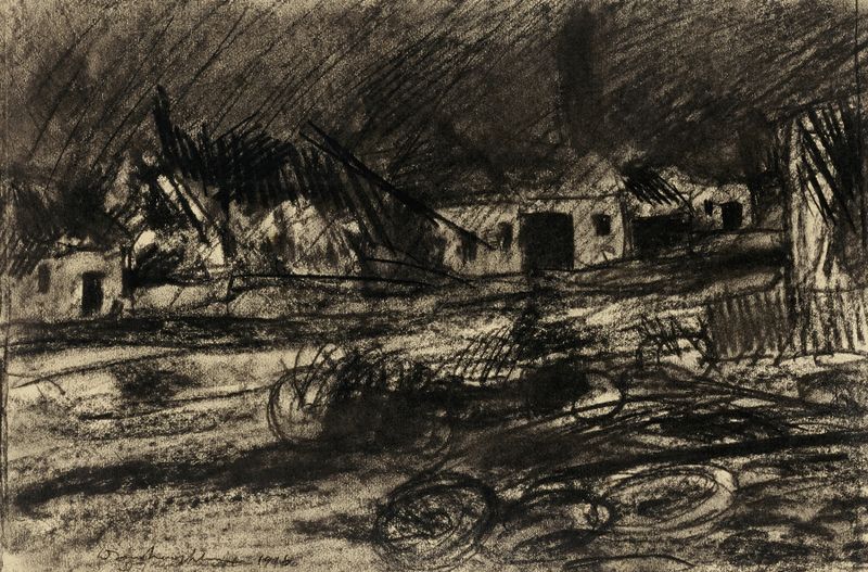 Um Posto de Ambulância de Donald Shaw MacLaughlan, óleo sobre tela