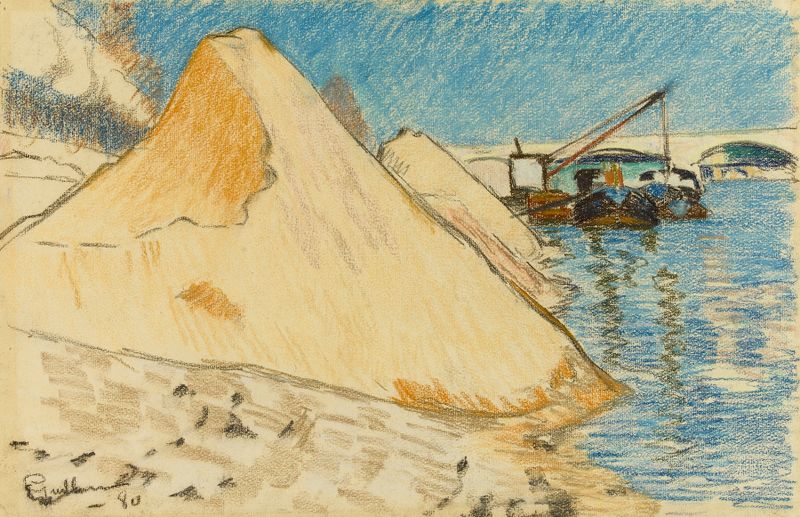 Pintura al óleo de Armand Guillaumin que representa arena a lo largo del río Sena.