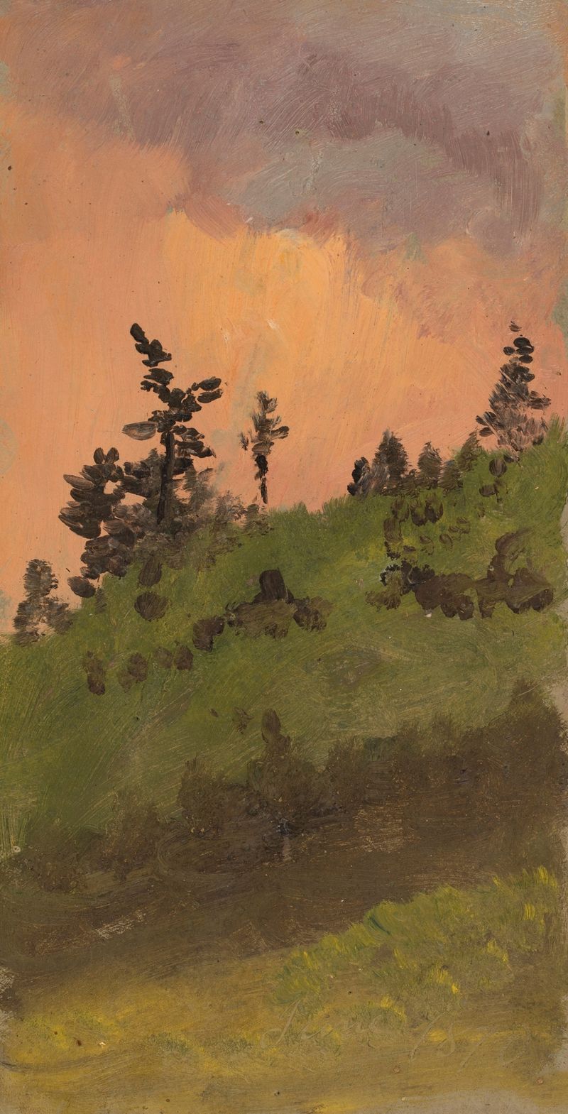 Landscape at Woods de Frederic Edwin Church, pintura a óleo de uma floresta serena com um horizonte suave.