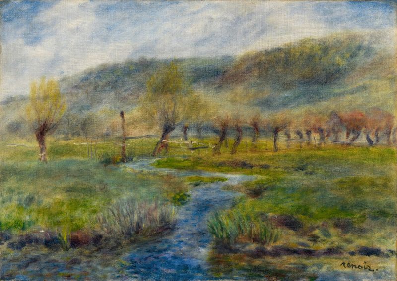 La prairie, pintura al óleo de Pierre-Auguste Renoir, que representa figuras en un prado iluminado por el sol.