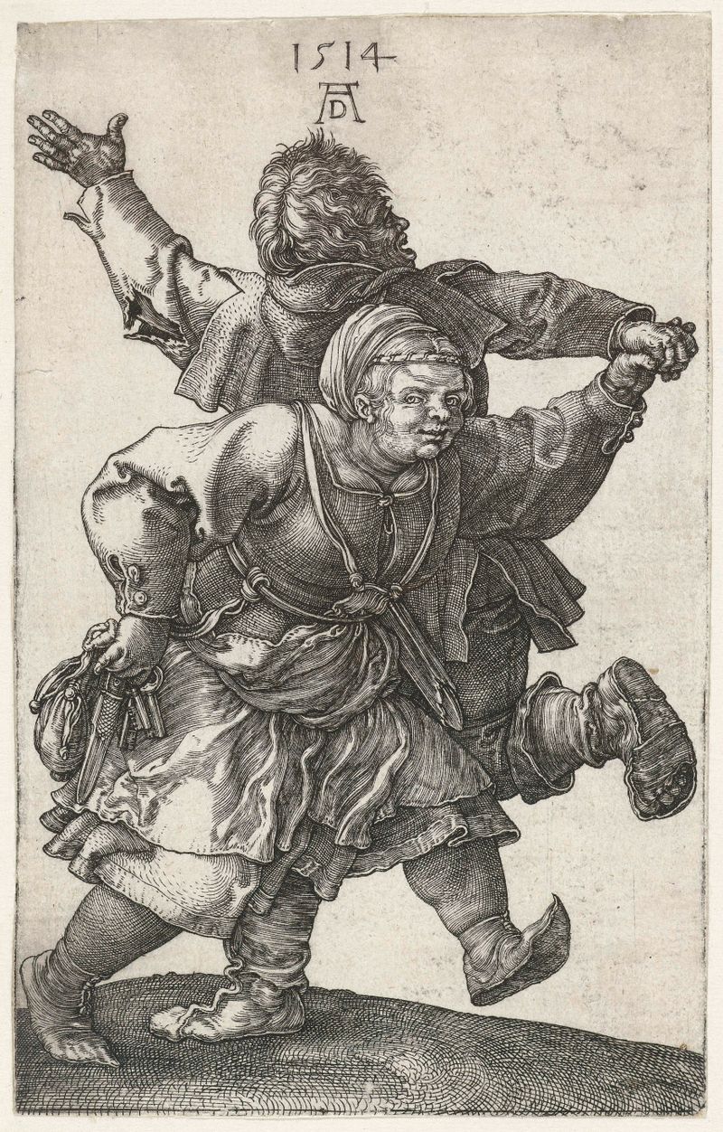 Dansend boerenpaar grabado de Albrecht Dürer que representa a una pareja de campesinos bailando.
