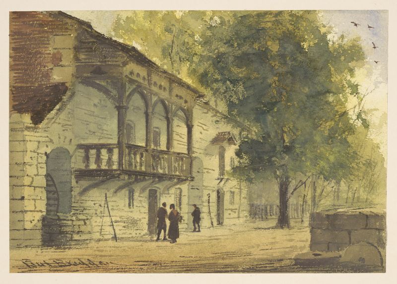 Portrait engraving by Paul Braddon depicting figures in shadow and color