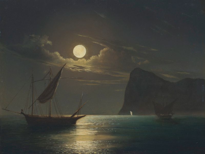 Moonlight de Ivan Konstantinovich Aivazovsky, óleo que representa un mar iluminado por la luna.