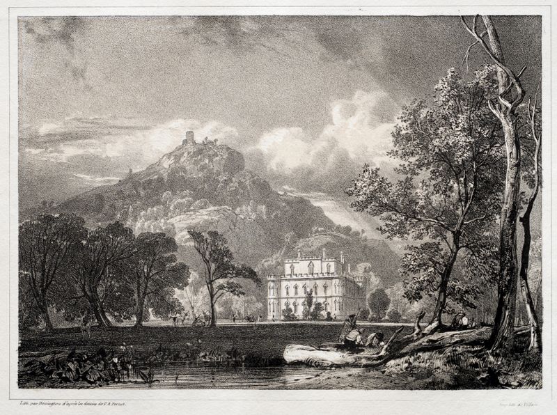 Argyle Castle de Richard Parkes Bonington, óleo sobre tela representando uma paisagem com luz dourada