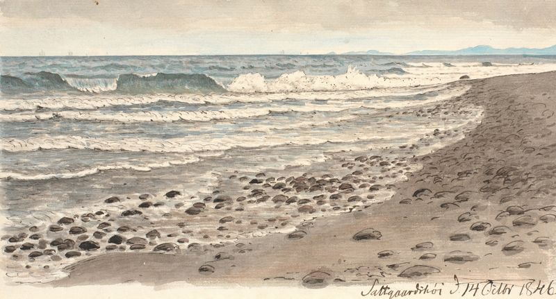 Cena marinha que representa o mar e o horizonte de P. C. Skovgaard, pintura a óleo