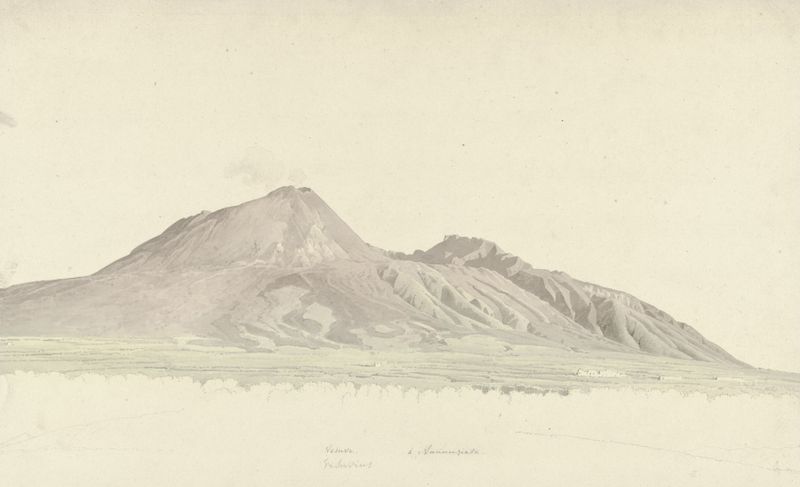 Pintura a óleo de Mount Vesuvius por Josephus Augustus Knip mostrando um vulcão e folhagem exuberante