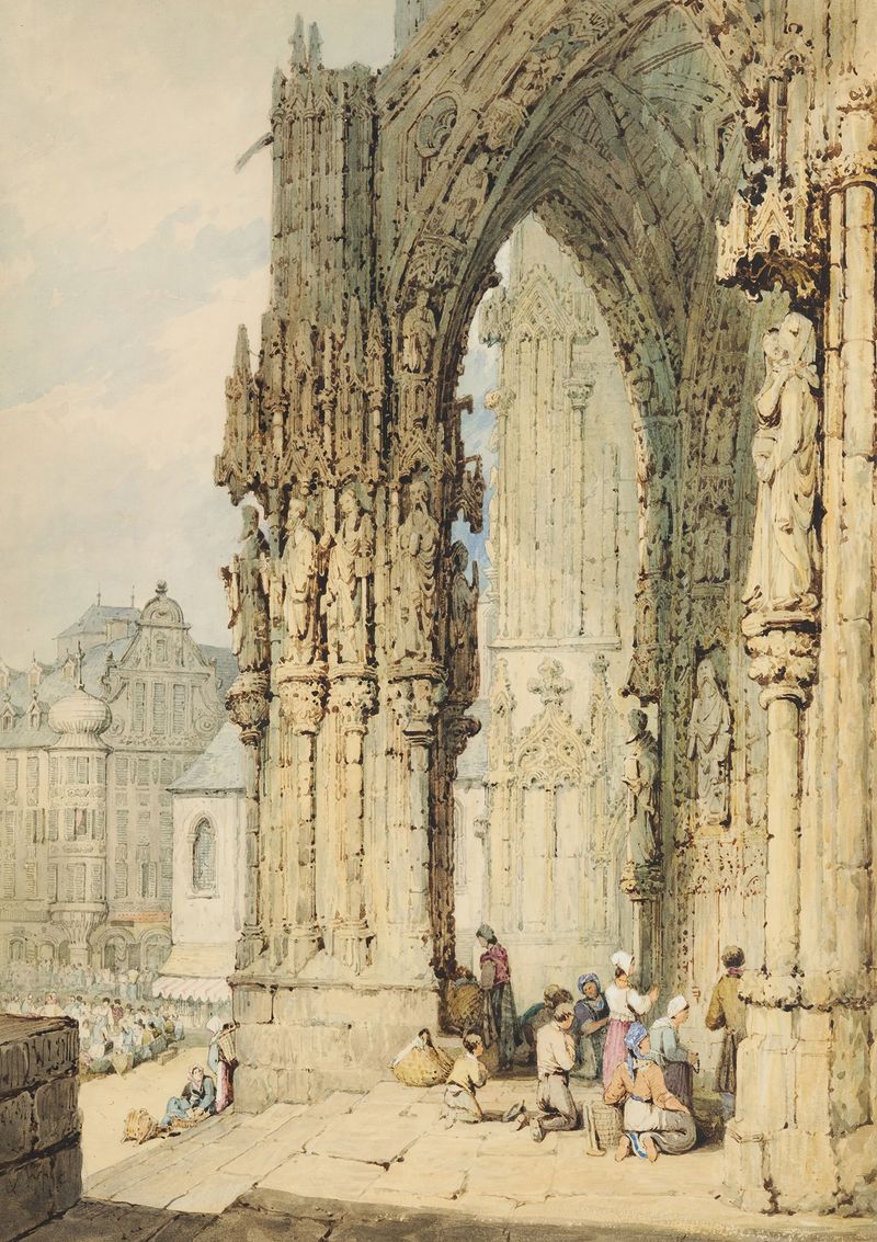 Watercolour by Samuel Prout depicting Ratisbon Cathedral's porch