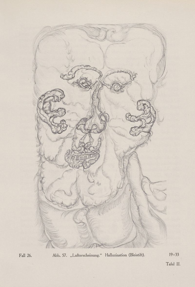 Drawing by Hans Prinzhorn featuring intricate lines and gray tones