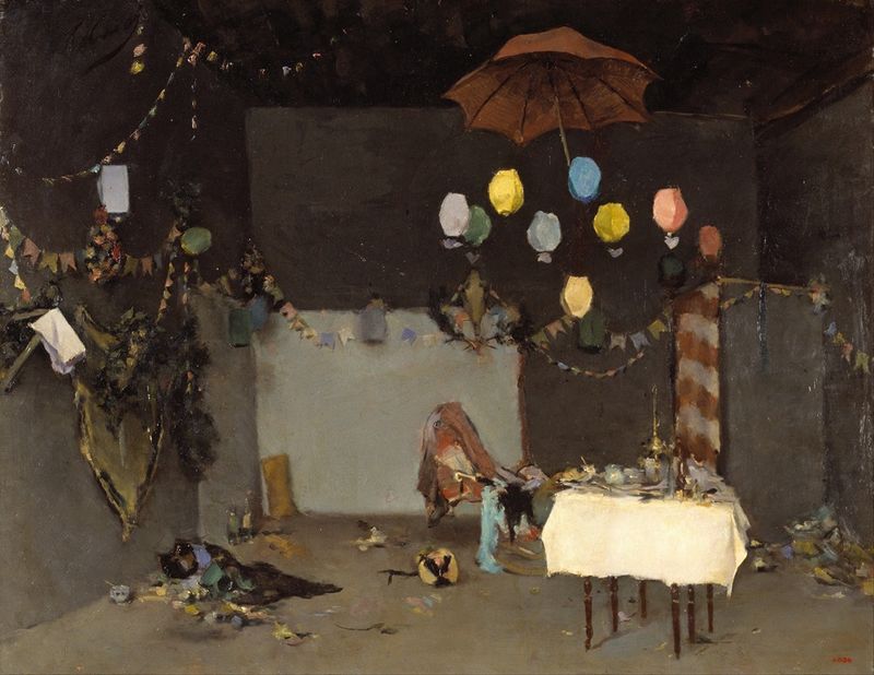 Interior scene with easel and brushes, oil on canvas by Ramón Casas