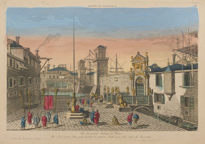 Arquitetura rococó do Arsenal em Veneza, artista desconhecido, pintura a óleo, 1750