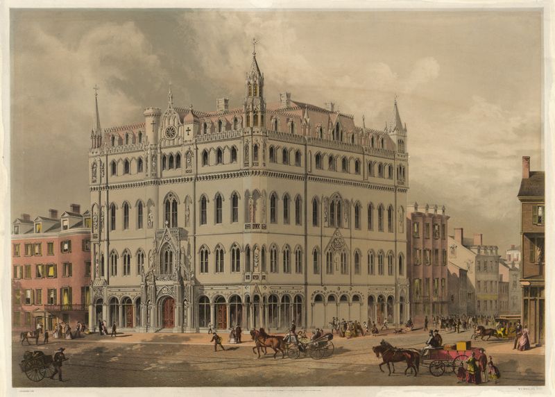 Gothic architecture of The New Masonic Temple by John H. Bufford's & Sons