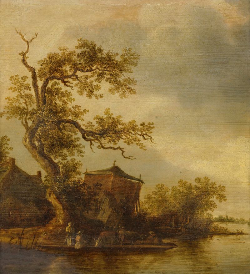Fishermen along a lake with their cattle, oil painting by Anthonie Jansz. van der Croos