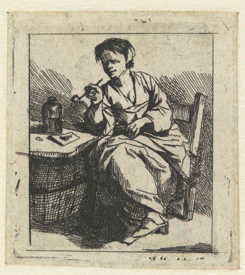 Retrato de una joven con una pipa, grabado de Cornelis Pietersz. Bega