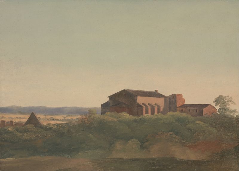 Oil painting by Charles Lock Eastlake depicting the Church of S. Sabina and Pyramid of Cestius